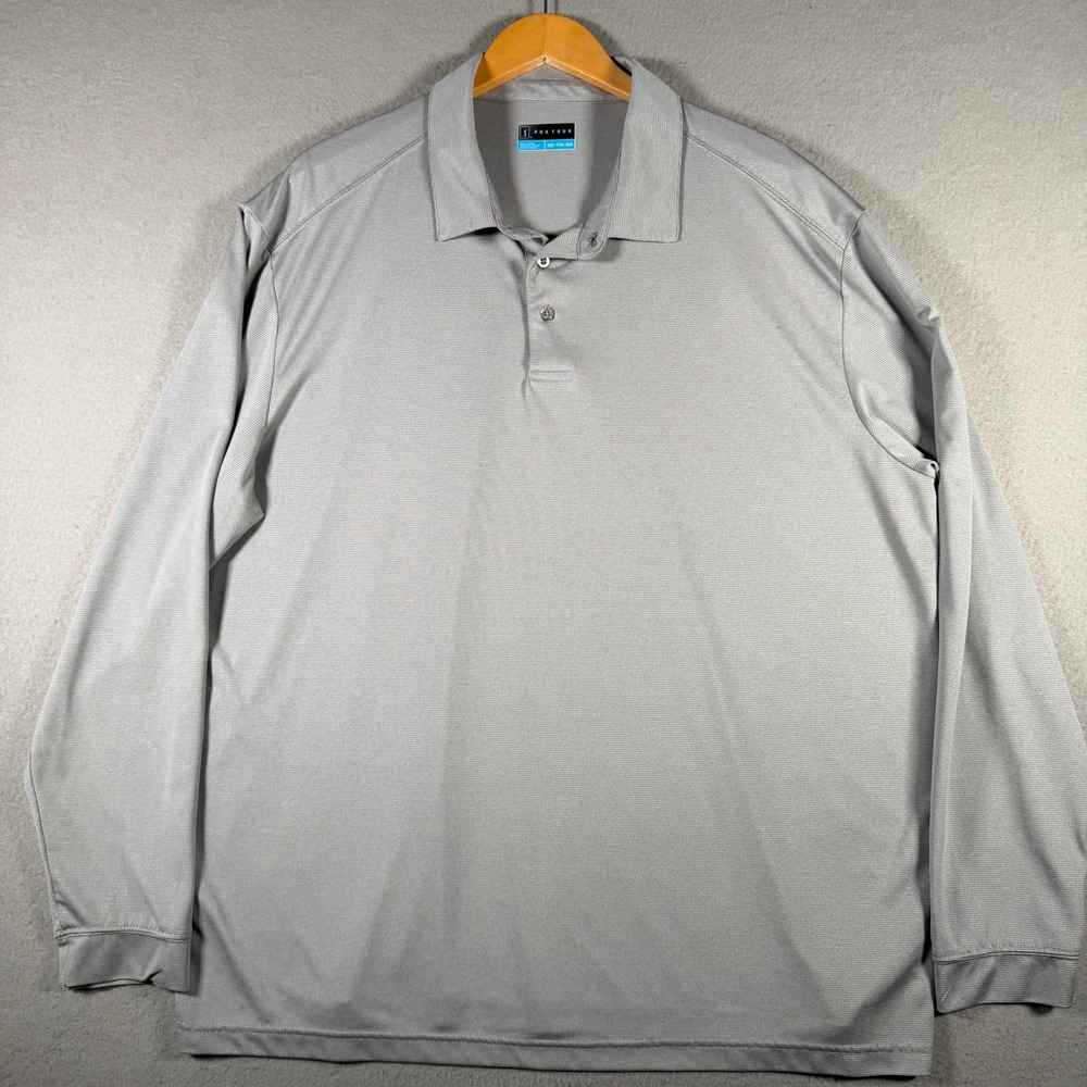 PGA Tour Mens XXL Gray Long Sleeve Micro Stripe Performance Golf Polo Shirt